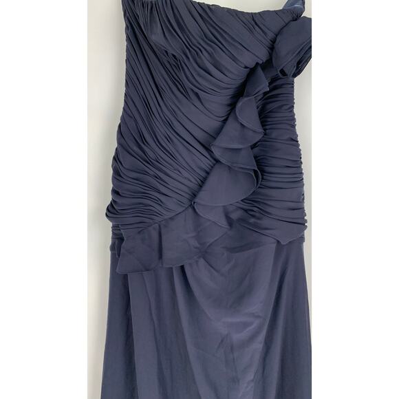 Andrew Adela Formal Evening Dress Womens Size 12/14 Chiffon Rosette Navy Blue - Picture 9 of 14